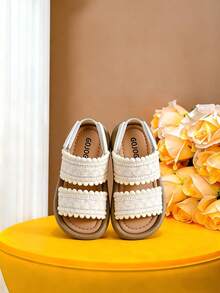 女童波西米亚风蕾丝凉鞋：轻便防滑沙滩派对鞋 - 米色 - 查看 3