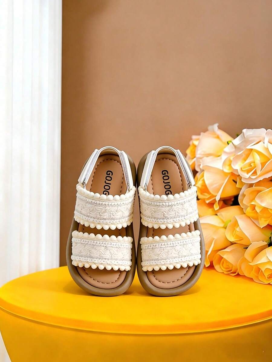 Girls' Boho Lace Sandals: Lightweight Non-Slip Beach & Party Shoes For Kids - Beige - View 1