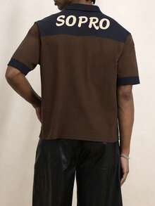 夏季街头时尚数码印花设计纽扣Polo衫，条纹图案休闲运动短袖男士Polo衫，适合约会和日常穿着，可机洗 - 彩色 - 查看 2