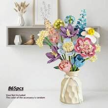 865pcs ABS Flower Building Block Set, Multi-Angle Adjustable, Tight Interlocking, Adjustable Stem Length And Leaf Angle, Perfect Confession Bouquet, Home Decor Everlasting Flower, Valentine's Day Gift (Vase Not Included) - Multicolor - View 2