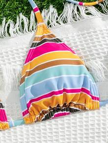 Bộ đồ bơi hai mảnh gợi cảm, tối giản, thanh lịch dành cho nữ, kiểu cổ yếm buộc dây, họa tiết sọc toàn thân, thích hợp cho kỳ nghỉ biển, hàng mới về mùa xuân/hè. - Nhiều màu - Xem 4