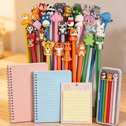 1/5/10/20pcs Cute Cartoon Style Neutral Pens, Random Color, 0.5mm Black Ink, Smooth Writing Gel Pens, Creative Animal Pen Caps, Suitable For Office & School Supplies, Gift [Styles & Colors Random]