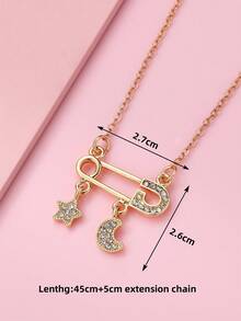 1 chiếc vòng cổ mặt dây chuyền hình ngôi sao và mặt trăng đính pha lê sáng tạo, thời trang dành cho trẻ em, thích hợp để đeo hàng ngày, làm quà tặng, dịp lễ. - Vàng - Xem 5