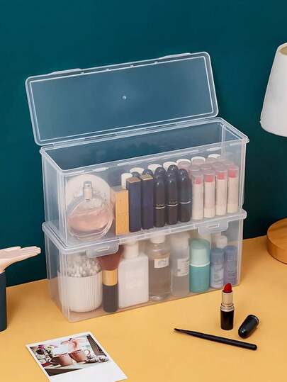 1pc Transparent Desktop Cosmetic Storage Box, Vanity Organizer For Lipstick, Lip Gloss, Makeup Tools