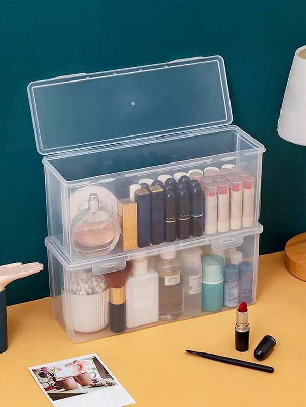 1pc Transparent Desktop Cosmetic Storage Box, Vanity Organizer For Lipstick, Lip Gloss, Makeup Tools