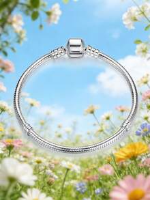 1pc Fashionable Snake Chain Beaded Bracelet, Suitable For Daily Wear For Women - Silver - View 12