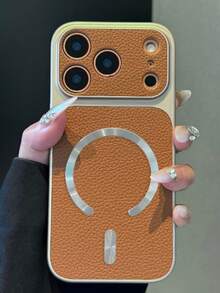 Luxury Litchi Leather Texture CD Pattern Magnetic Wireless Charging Phone Case For IPhone 17 Pro Max, 17 Pro, 16 Pro Max, 15 Pro Max, 14 Pro, 13, 12, Matte Lens Protection Anti-Fall Protective Cover - Khaki - View 4