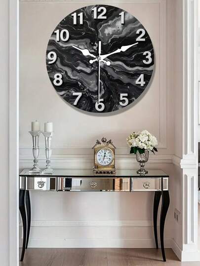 1 pieza Reloj de pared de madera moderno y minimalista con textura de mármol negro y blanco, sin tictac, silencioso, adecuado para sala de estar, dormitorio, oficina, funciona con pilas (pilas AA no incluidas), regalo elegante para inauguración de la casa, cumpleaños, boda, decoración de pared de moda, reloj de sala de estar y dormitorio, reloj de arte, reloj duradero, reloj plano 2D, reloj de resina púrpura, reloj de pared grande para sala de estar, reloj de pared elegante para habitación