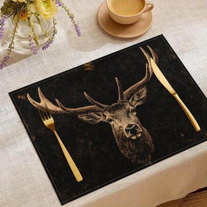 1 tấm lót bàn ăn bằng vải lanh in hình hươu, dùng làm thảm lót bàn ăn sáng, đế lót ly cà phê, tấm lót bát, phụ kiện nhà bếp, dễ vệ sinh, thích hợp cho gia đình, phòng ăn, trang trí, quà tặng ngày lễ, quà tặng bạn bè, bộ nhiều món