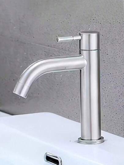 单孔不锈钢浴室水龙头，单把手冷水浴室水龙头，抛光表面，304不锈钢材质，单孔安装，经典冷水设计，现代简约风格，适用于厨房水槽、浴室水槽和盥洗台，现代家居装饰，现代浴室，家用浴室和房车水槽水龙头，馈赠亲友的理想之选。