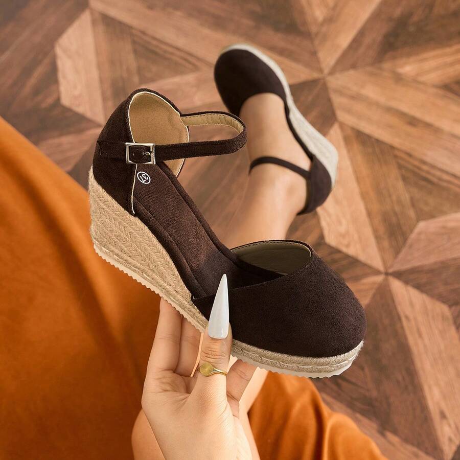 2023 Spring/Summer New Fashion Thick Bottom Woven Wedge Sandals For Women - Brown - View 1
