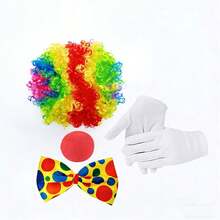 Bộ trang phục chú hề lễ hội 4 món bao gồm: Tóc giả chú hề cầu vồng, mũi giả, nơ đeo cổ, găng tay trắng, phụ kiện chú hề dự tiệc lễ hội, trang phục lễ hội. - Nhiều màu - Xem 6