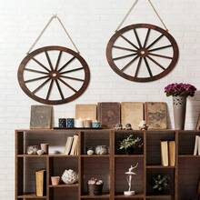 1件装木制牛仔车轮墙饰，西部牛仔派对装饰，复古乡村风格木轮装饰，适用于酒吧、车库、室内/室外装饰、家居装饰、房间装饰、卧室装饰 - 彩色 - 查看 4