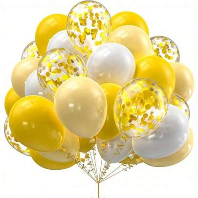 36 piezas de globos con tema de girasoles amarillos y blancos con cintas doradas, de 10 pulgadas, adecuados para cumpleaños, fiestas, celebraciones de bodas
