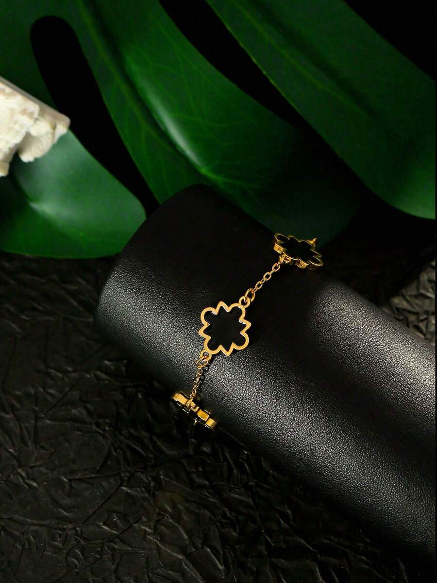 1件装极简几何图案黑色滴油手链（女士款） - 黑色 - 查看 1