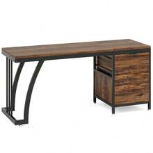 Home Office Desks - Black+Brown + Metal & Wood - View 6
