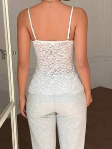 阳光少女风夏季女士Y2K白色蕾丝吊带背心，性感不对称下摆设计，适合街头、通勤、约会和下午茶等场合。 - 白色 - 查看 2