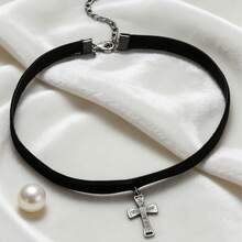 Illusory 1pc Minimalist Vintage Punk Cross Pendant Necklace - Black - View 5