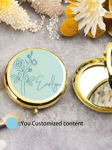 1pc Customizable Engraved Makeup Mirror/Personalized Pocket Mirror, Bridesmaid Proposal Gift/Best Friend Birthday Gift/Women's Personalized Gift, Suitable For All Seasons - Multicolor - View 4