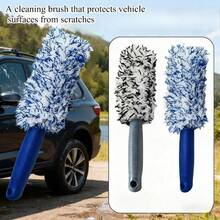 Bộ 2 chổi vệ sinh bánh xe, tay cầm ngắn xoay 360°, sợi siêu mịn, không làm trầy xước bề mặt xe, tay cầm bằng nhựa bền, không gây trầy xước, không cần pin. - 2 cái màu trắng - Xem 2