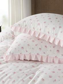 2/3件套浪漫法式风格被套套装，可爱玫瑰印花床上用品套装，包含1个被套和1/2个枕套，柔软透气，时尚可爱，适合卧室和宿舍装饰，适用于单人床、双人床、大号床、特大号床，通过Oeko-Tex认证 - 彩色 - 查看 6