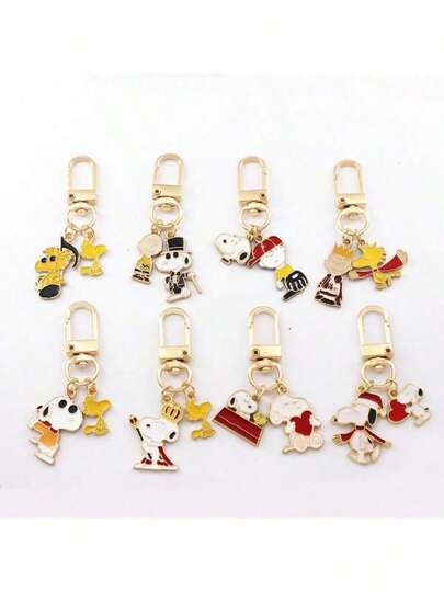 SNOOPY Bộ 2 móc khóa hoạt hình dành cho nữ, kiểu đôi, quà tặng nhỏ dễ thương, móc khóa hợp kim, mặt dây chuyền, trang trí ba lô, kiểu ngẫu nhiên.