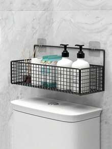 1/2pcs Adhesive Shower Caddy, No Drill Bathroom Storage Rack, Wall Mounted Organizer Basket, Iron Wire Mesh Vanity Holder - Multicolor - View 9