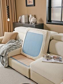 1件纯色毛绒沙发套，弹性包覆式设计，保暖舒适，简约ins风，宠物友好，防滑防污，弹力可拉伸，可机洗，适用于客厅、卧室、书房，单人、双人、三人、四人沙发（带扶手和靠背），四季皆宜。 - 米色 - 查看 5