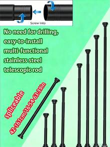 1pc Super Long Stainless Steel Telescopic Rod, Curtain Rod, Door Curtain Rod, Wardrobe Rod, Shower Curtain Rod, Tension Rod, Drying Rack, Curtain Pole, Wardrobe Hanging Rod, Extendable Rod, Laundry Drying Rod, Rod Bracket, Kitchen Organizer Rod, Black Room Divider, Spring Curtain Rod, Spring Shower Curtain Rod, No Drilling Required, Adjustable Bathroom Divider Spring Rod, Adjustable Black Shower Curtain Rod - Shower Curtain Rod - View 25