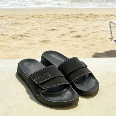 Talla 23 Nuevas Pantuflas para Hombres, Sandalias Cómodas de Slip-On, Zapatos de Casa de Punta Abierta, Suela Gruesa, Casuales, de Playa, Ligeros, de Verano, Blanco, Beige