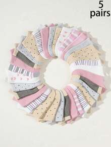 20 Paar Kinder Zufallsfarben Schleifen, Herzen, Streifen, Punkte, einfarbige atmungsaktive kurze Socken, geeignet für Frühling/Sommer - Verschiedenfarbig - Übersicht 7