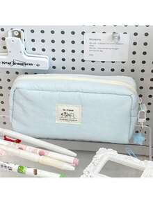 1个大容量简约铅笔盒 - 米色，学校和办公室收纳包，带笔槽和马克笔槽，耐用便携收纳袋，适合学生、教师、专业人士 - 兼容钢笔、铅笔、荧光笔 - 彩色 - 查看 9