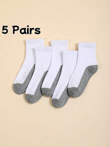 5 Pairs Cotton Children/Student Socks, Color Block Cotton Sports Socks, Moisture Wicking Socks For School Sports Competition, Versatile Student Socks - Grey - View 2