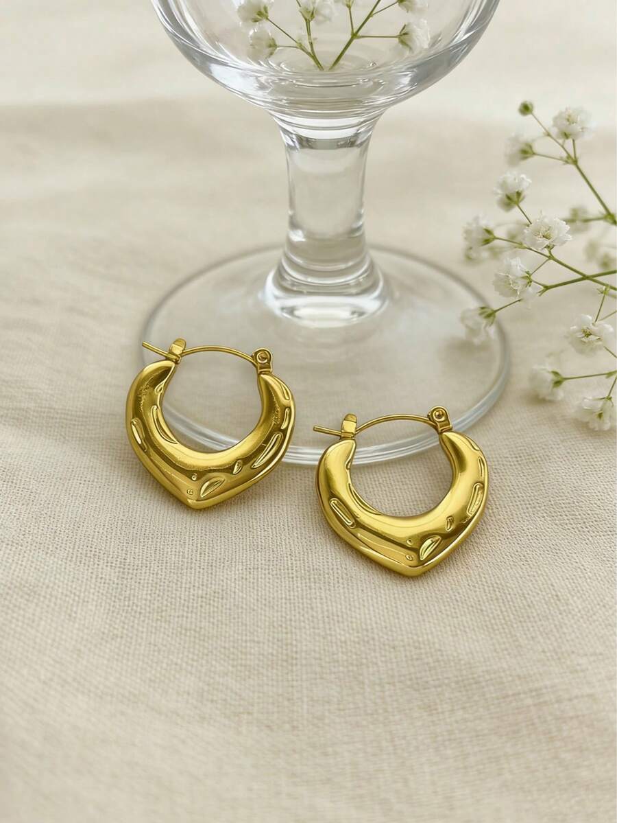 1 Pair Elegant Gold Geometric Earrings, Made Of Stainless Steel With 18K Gold Plating, Perfect Daily Wear For Women - 2 Elegant Earrings - View 1