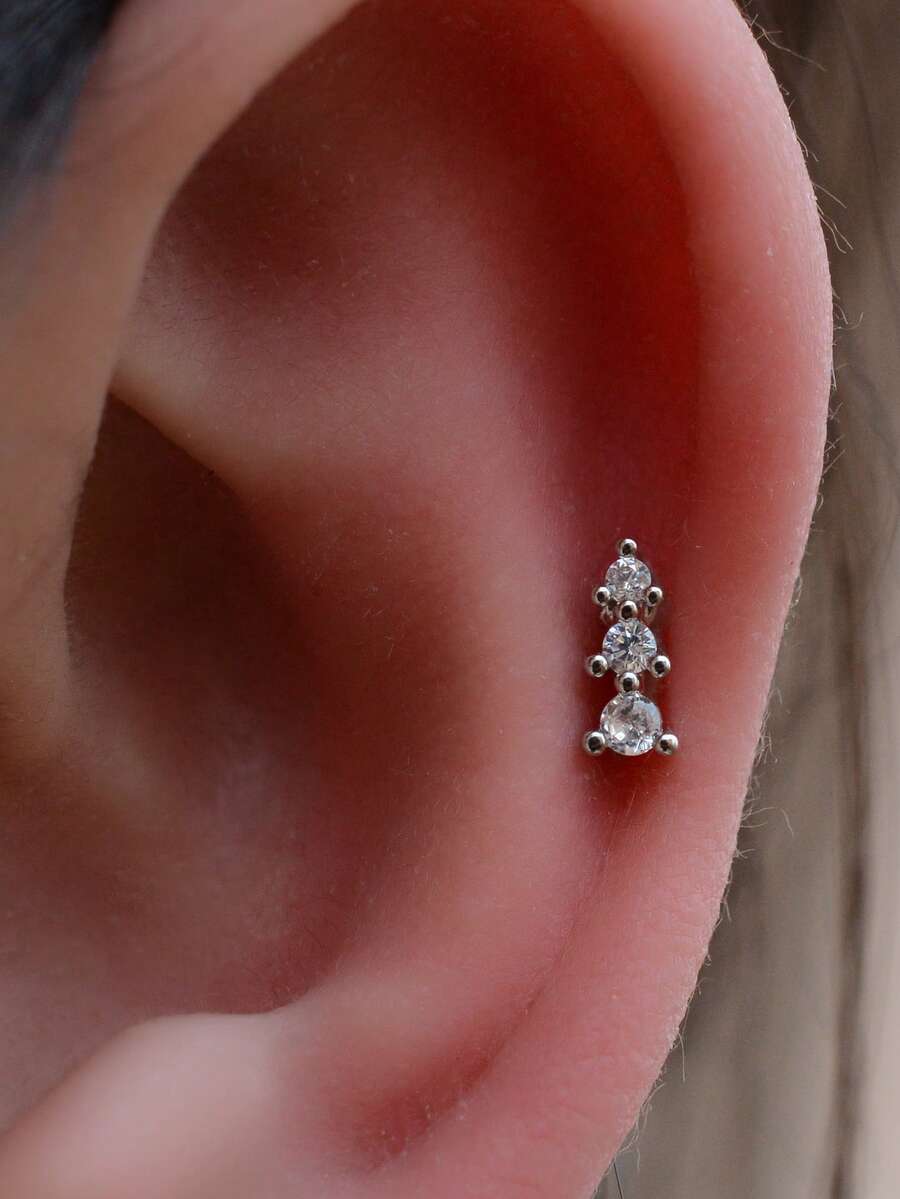 1 Peça Brinco de Pino com Parte Traseira Roscada Revestido em Ouro 18K Hipoalergênico, Adequado para Orelhas Sensíveis, Sem Manchas, de Cobre, Minúsculo, Pequeno, Delicado, Cúbico, de Parte Traseira Plana, para Mulheres, Aço Inoxidável, Parte Traseira Plana, Padrão de Lóbulo da Orelha, Hélice Frontal, Anti Tragus, Concha, Parte Superior, Lóbulo Apertado, Rook, Cartilagem, Piercing Plano, Brinco de Nariz, Joias Personalizadas, 20G 8mm - Um disco redondo com 3 brincos de zircônia. - Visão 1