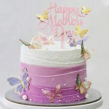 1 cái/3 cái Phụ kiện trang trí bánh hình bướm lấp lánh màu vàng và hồng, thích hợp cho Ngày của Mẹ và tiệc sinh nhật của mẹ. - nhiều màu - Xem 3