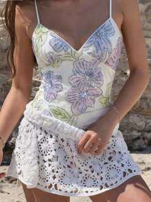 Women's Camisole Elegant Sequins Flower Embroidery Sleeveless V Neck Open Back Summer Tops - 淺藍色 - 查看 1