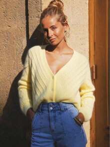 Solid Color Cardigan Long Sleeve Knit Sweater Jacket, Autumn/Winter - Đỏ - Xem 8