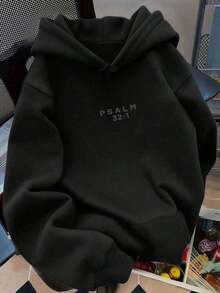 FORGIVEN PSALM Christian Jesus Prayer Graphic Sweatshirt Cozy Sweatshirt, Women Fall And Winter Clothes, Solid Color Long Sleeve Pocket Relaxed Fit Casual Pullover Sweatshirt - 黑色 - 查看 3