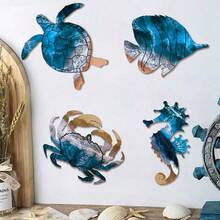 1/4 Piece Ocean-Themed Wooden Wall Decoration, Coastal Wall Hanging, Summer Beach Wall Art, Wooden Ocean Beach-Themed Hanging Ornament With Turtle, Seahorse, Crab, And Fish Motifs, Suitable For Ocean View Rooms, Bedrooms, Living Rooms, Bathrooms, And Outdoor Beach Party Decorations - Multicolor - View 3