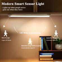 1 pièce Barre lumineuse à détecteur de mouvement LED, détection à 120°, blanc froid/blanc chaud, adsorption magnétique sans perçage, chargement Type-C 300 mAh, lumière pour armoire, couloir, 10/20/30/50 cm - Bande lumineuse à détecteur de mouvement - Voir 7