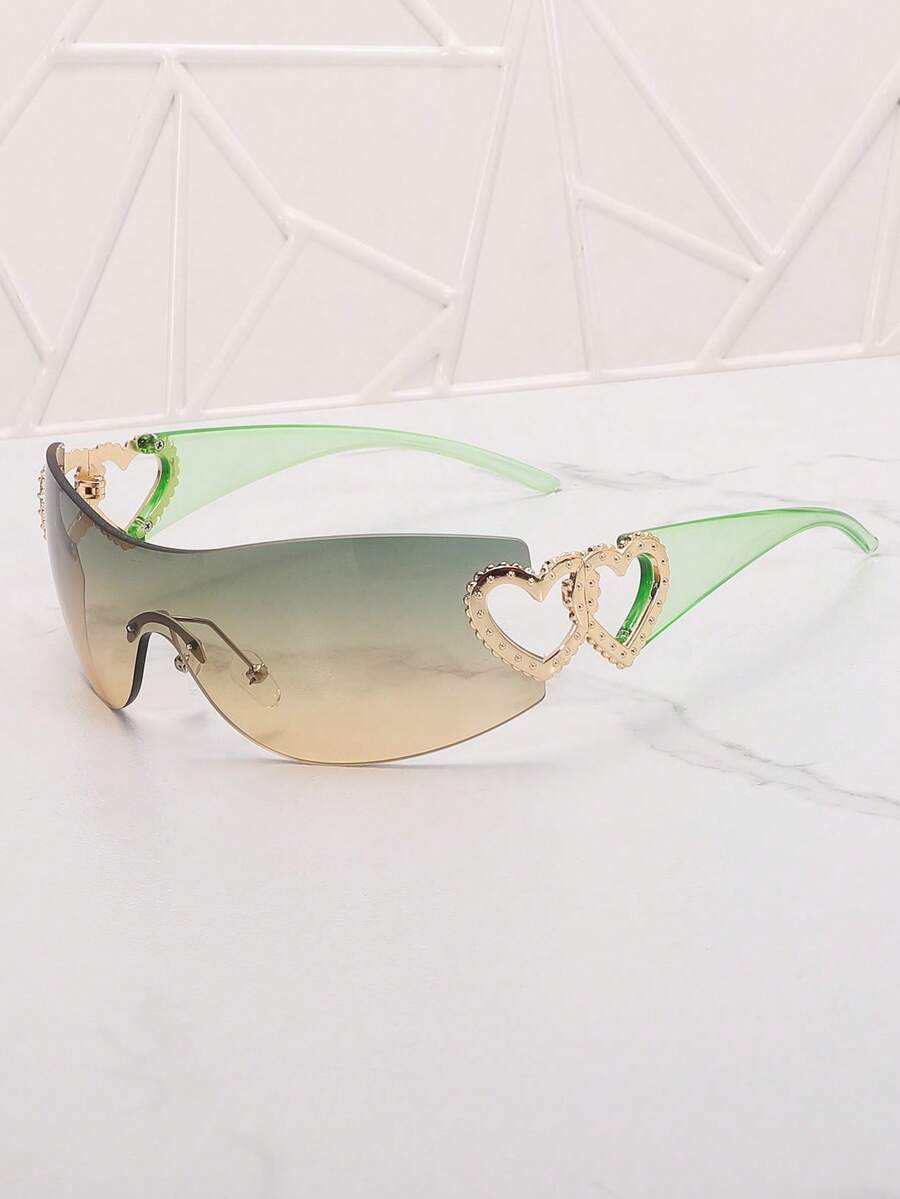 1pc Frameless Metal Heart Decor Y2K Style Fashion Glasses, Suitable For Beach, Party, Gift, Vacation - 綠茶片綠腳 - 查看 1