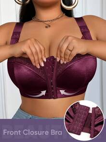 MEIYATING 大码女士蕾丝无钢圈文胸，性感内衣提拉支撑 - 紫色 - 查看 5