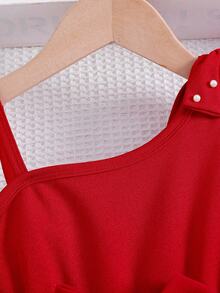 Vestido Regata Feminino com Laço Decorativo Irregular, Verão - Vermelho - Visão 3