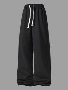 1pc Boyfriend Style Men's Comfortable Breathable Running, Fitness, Casual Long Pants, Spring/Summer - Black - View 2