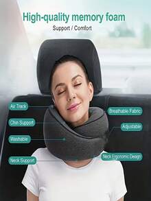 1 Memory Foam U-Shaped Pillow, Neck Pillow, Travel Pillow, Solid Color, Breathable Mesh Fabric, Built-In Storage Bag, Ergonomic Design, 360 ° Surround Support, Detachable Cleaning, Essential For Business Travel Such As Flying, Camping Nap Tool - Multicolor - View 9