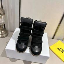 ISA High-Quality High-Top Sneakers For Women Made Of Genuine Leather With An 8 Cm Thick Sole And Closure – Versatile Leisure And Sports Shoes. - 黑色 - 查看 9