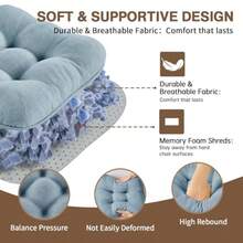 BETU Juego de 2 cojines para sillas de comedor almohadillas para sillas de cocina de 3.5" de espesor con lazos respaldo antideslizante y fundas cojín para asiento de comedor bar sillas de patio - Azul ahumado - Ver 7