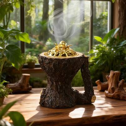 1pc Tree Bark Textured Incense Burner, Creative Design, Minimalist Style, Resin Material, Suitable For Home, Desktop, Office, Festivals, Parties, Yoga Studios And Meditation Spaces For Decoration And Aromatherapy, Also An Excellent Gift Choice For Back To School, Commemorative, Holiday, Friends And Family