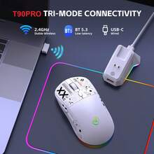 T90PRO 三模式充电底座无线鼠标，RGB 背光静音游戏鼠标，适用于台式机和笔记本电脑 - 查看 4